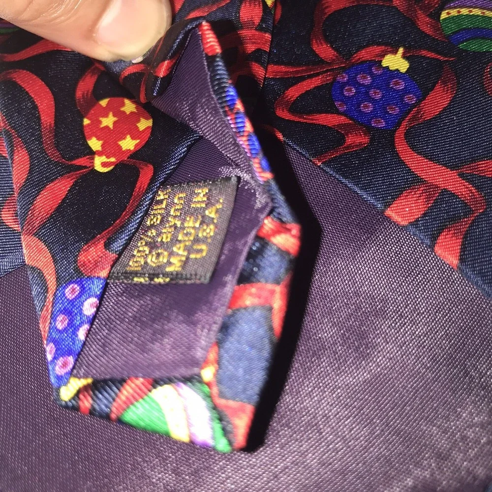 Alynn Neckwear Mens Silk Tie Christmas Ornaments Navy Blue Red Holiday Made‎ USA